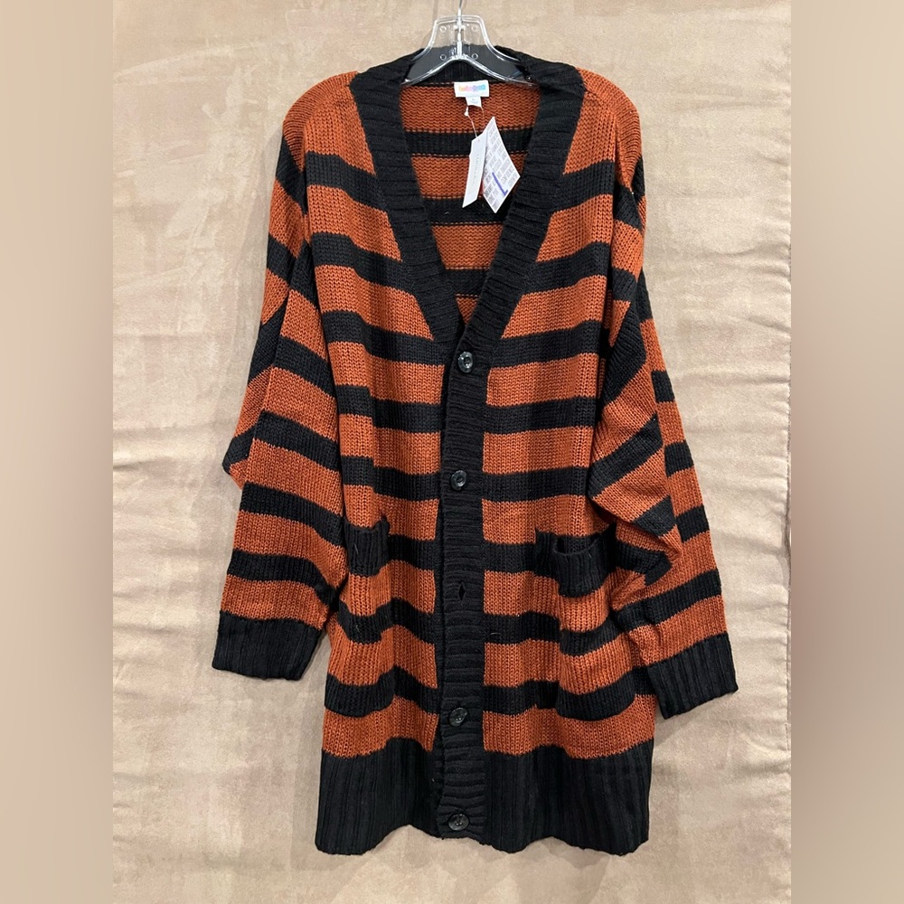 LuLaRoe Lucille Black and Orange Knit Cardigan